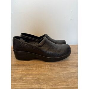 Abeo Bio System Womens Size 9 Shoes Black‎ Leather Floral Print Nursing Clogs